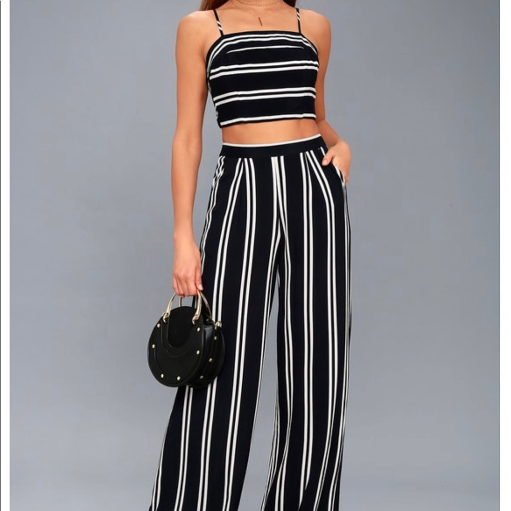Lulus navy blue and white striped 2 piece set